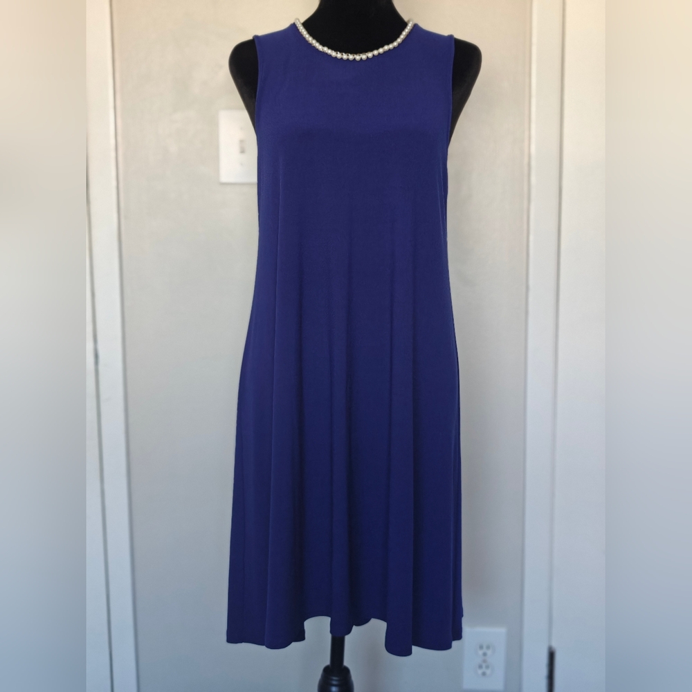 Karl Lagerfeld Blue Pearl A Line Embellished Sleeveless Knit Shift Dress Sz 4